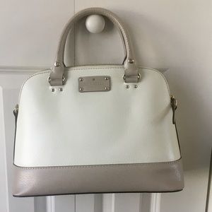 Kate Spade Purse in EUC with cross body strap. White and Taupe leather.